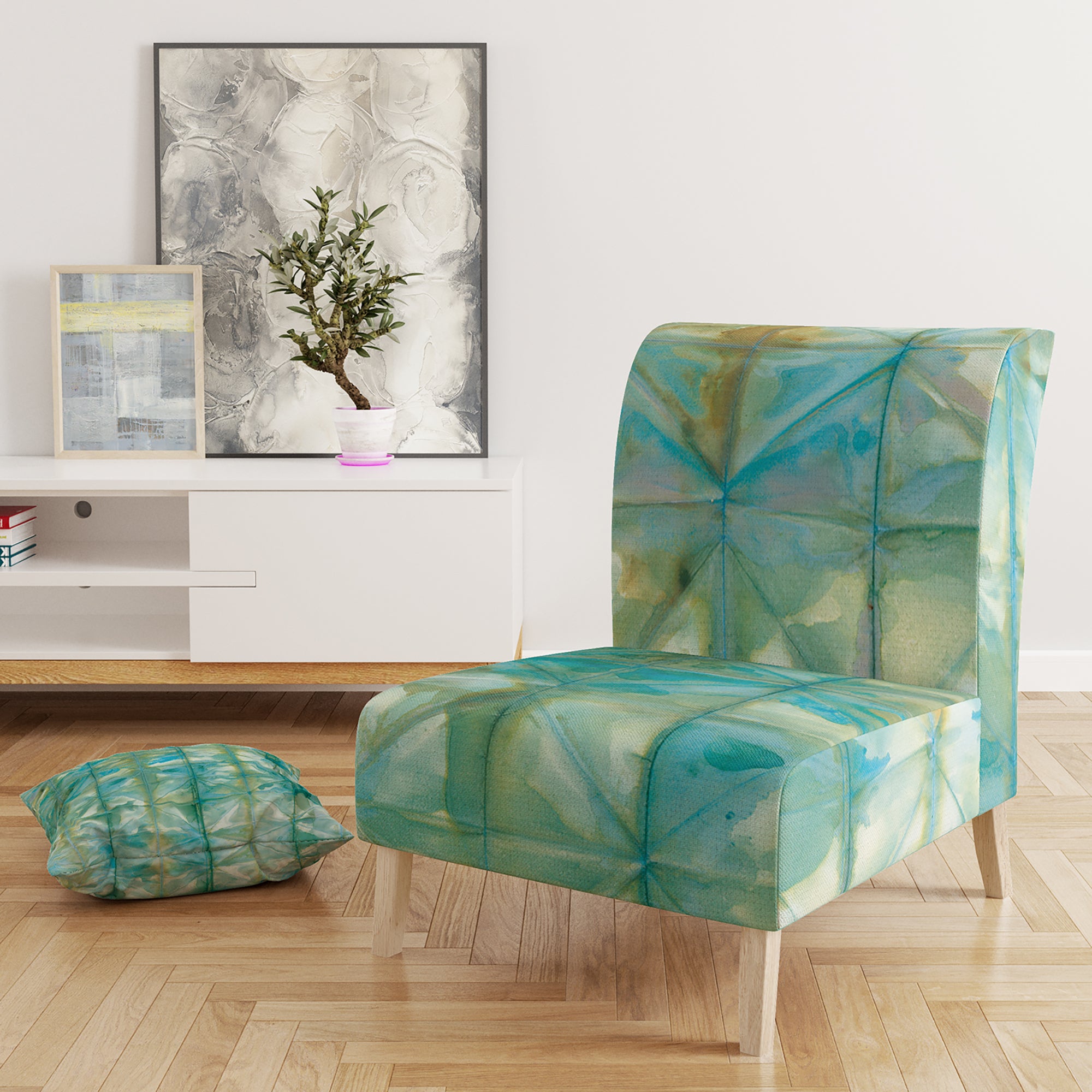 Designart 'Blue diamonds minimal geometric I' Transitional Accent Chair