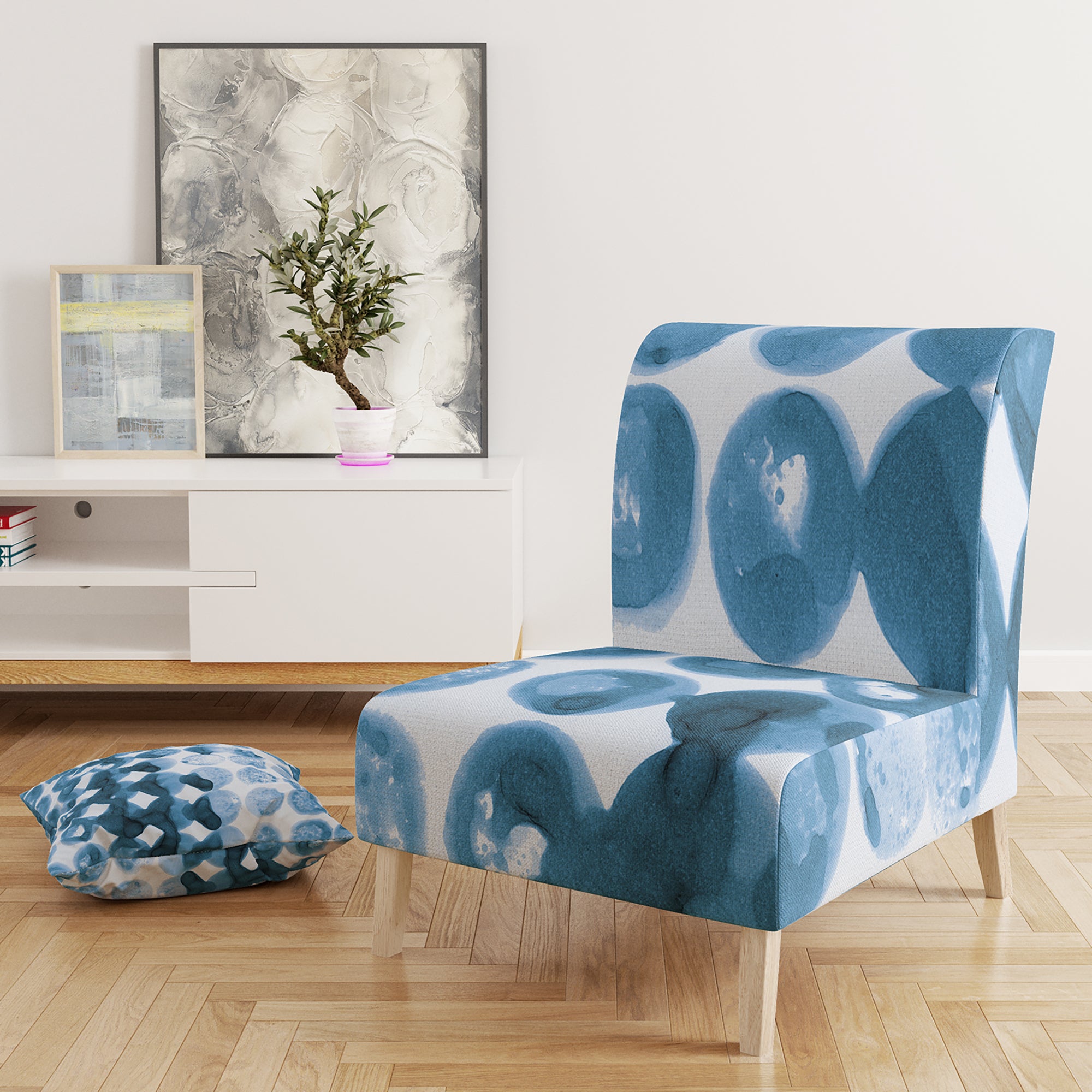 Designart 'Indigo watercolor geometrical VII' Contemporary Accent Chair