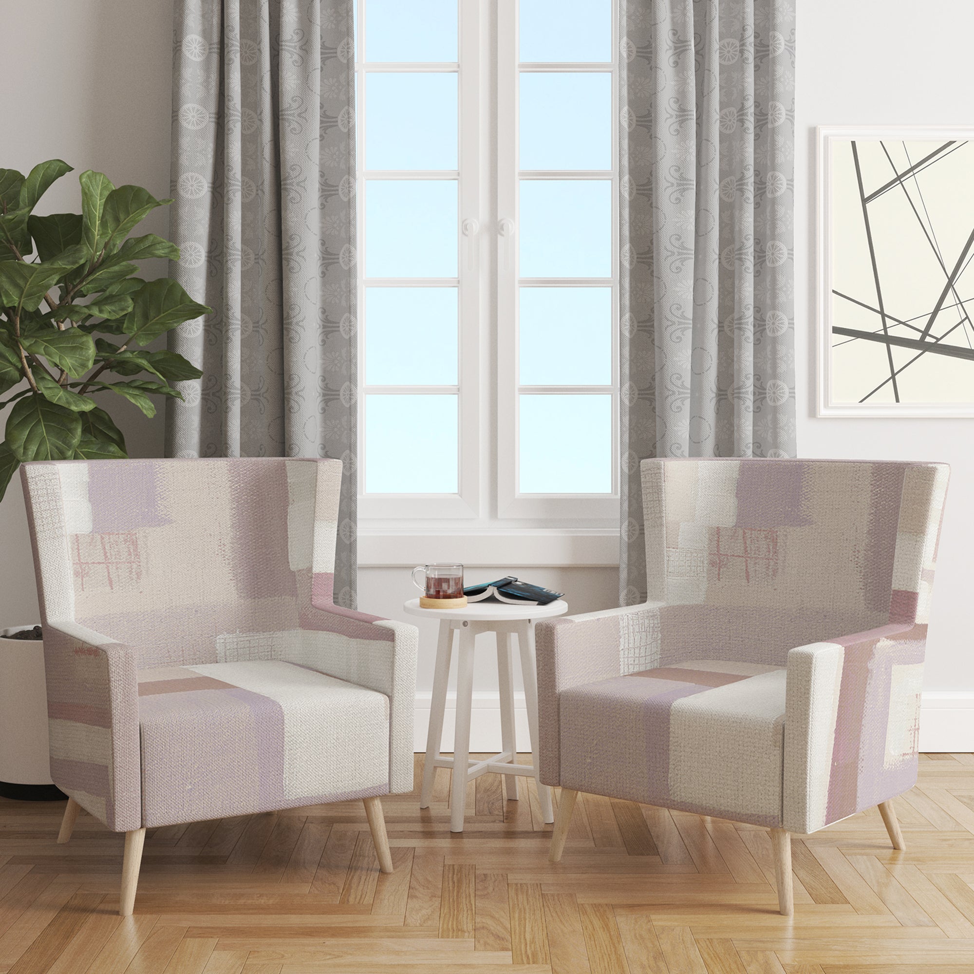 Designart 'Pink Geometric Form Windows I' Transitional Accent Chair