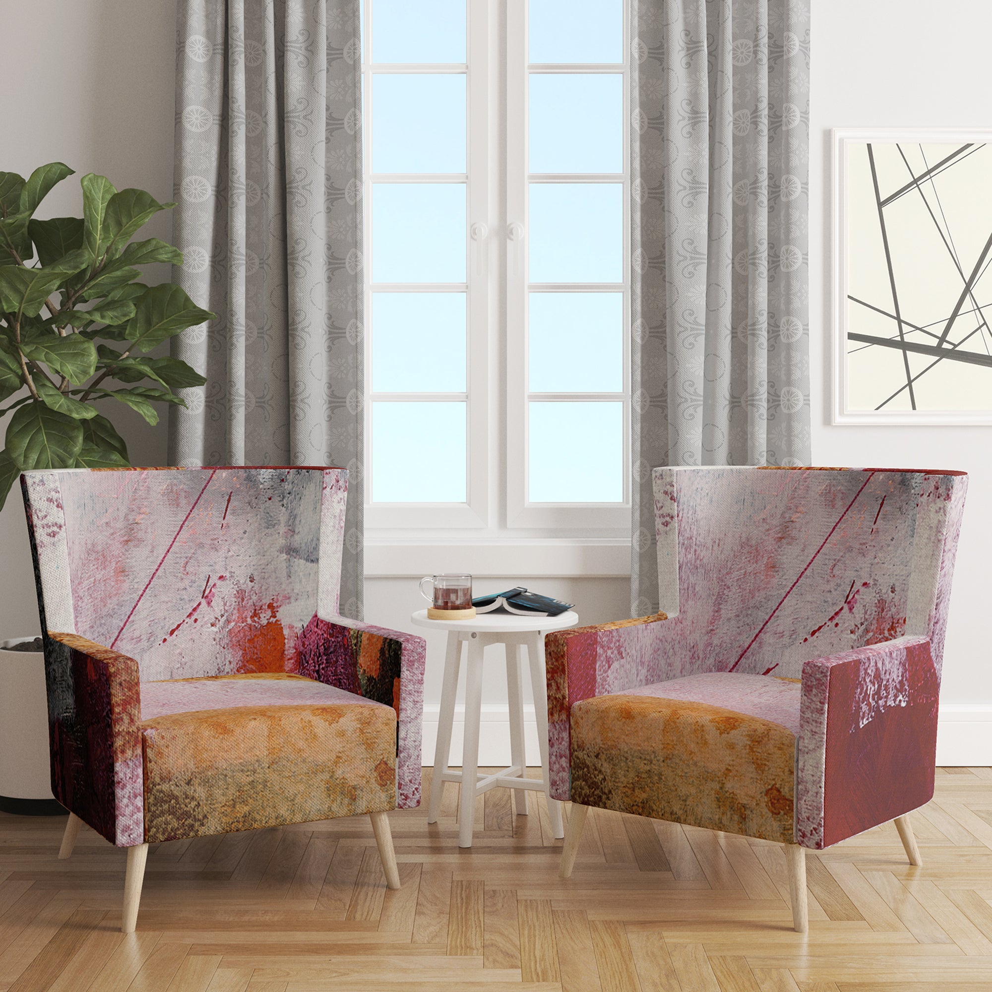 Designart 'Abstract Watercolor with Red and Yellow' Contemporary Accent Chair
