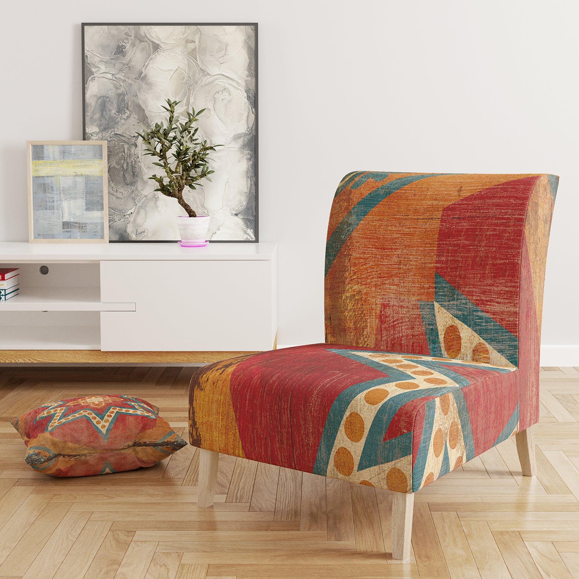 Designart 'Moroccan Orange Tiles Collage I' Bohemian Chic Accent Chair
