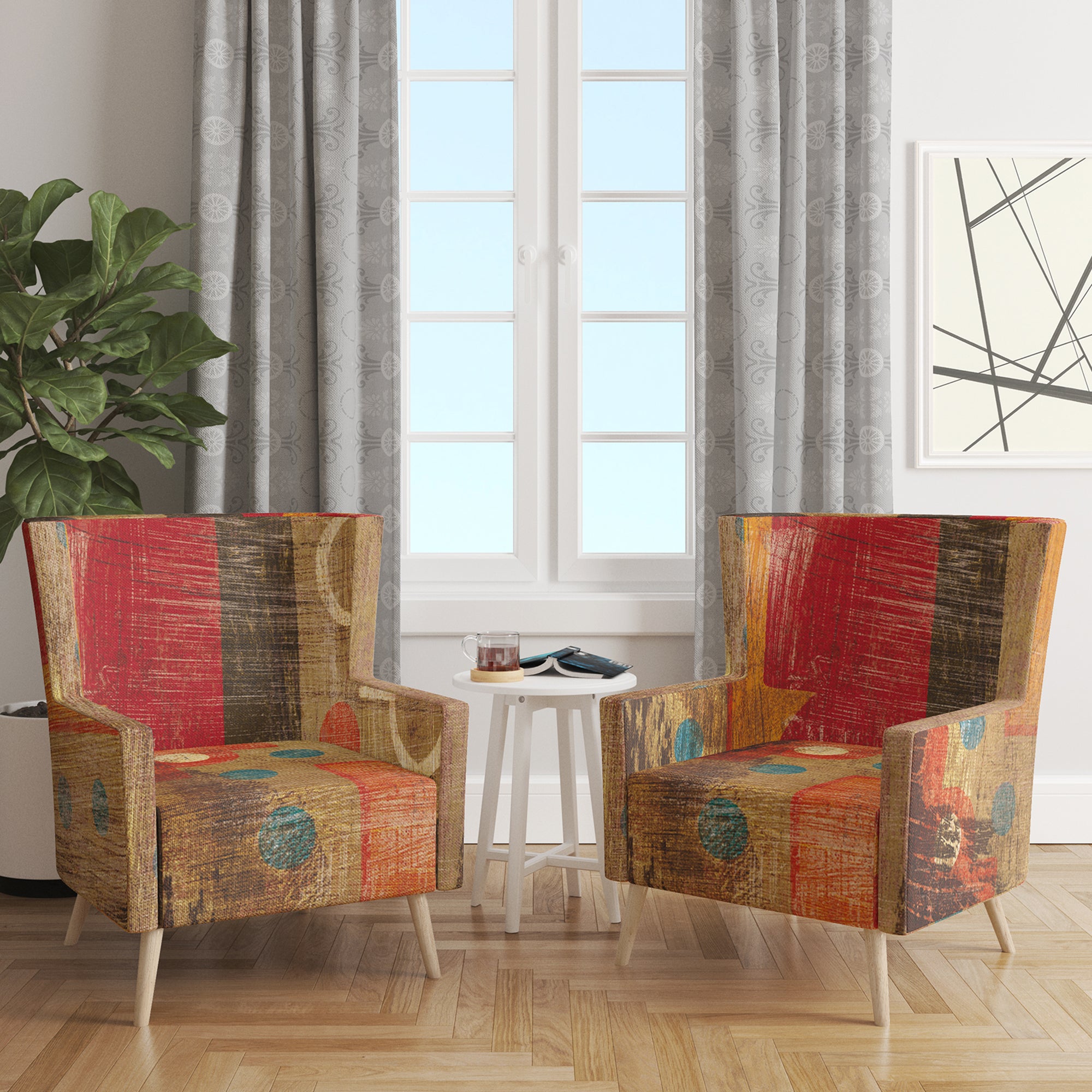 Designart 'Moroccan Orange Tiles Collage II' Bohemian Chic Accent Chair