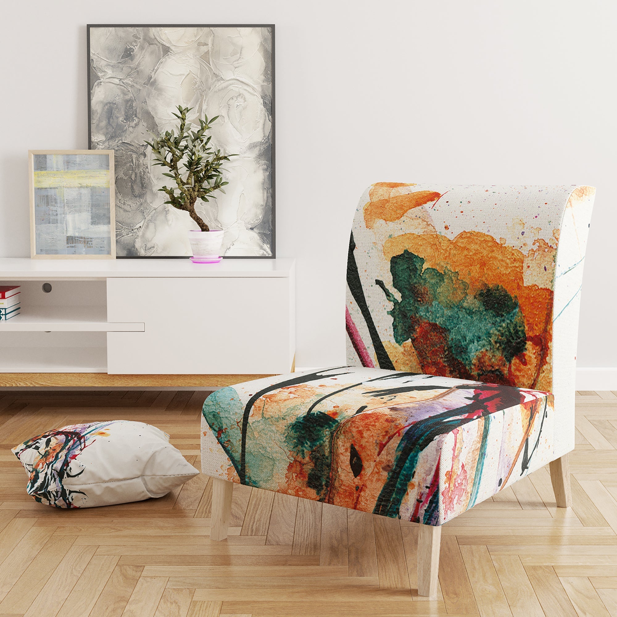 Abstract Orange Flowers - Upholstered Traditional Accent Chair