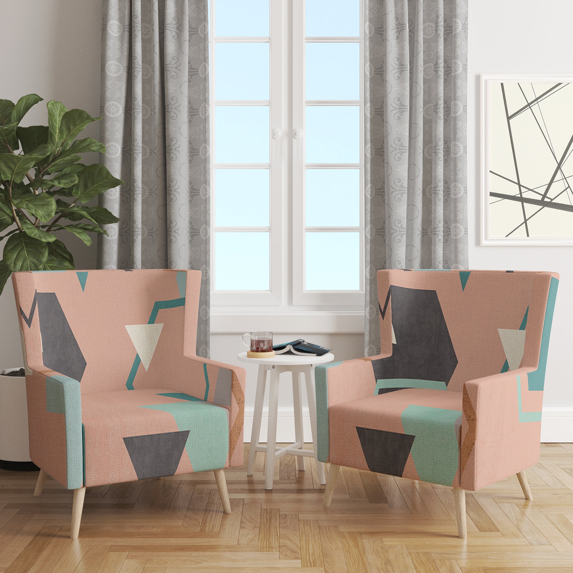Designart 'Geometric hexagons Pattern I' Transitional Accent Chair
