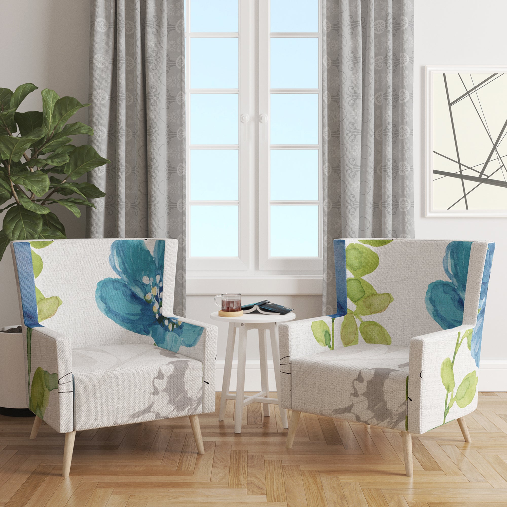 Designart 'Blue Columbine Flowers With Butterfly' Cabin & Lodge Accent Chair