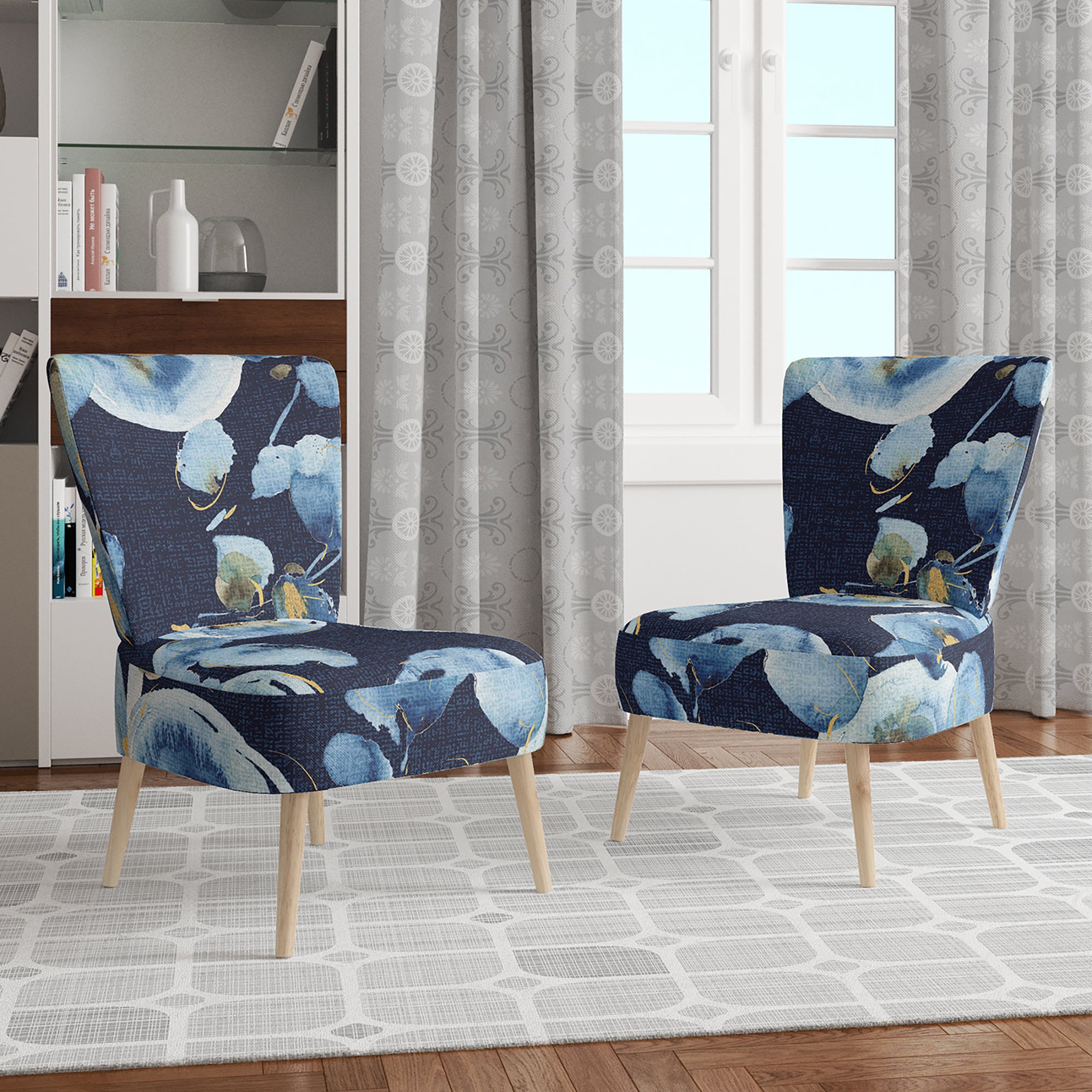 Designart 'Indigold metallic Flower Pattern' Floral Upholstered Accent Chair