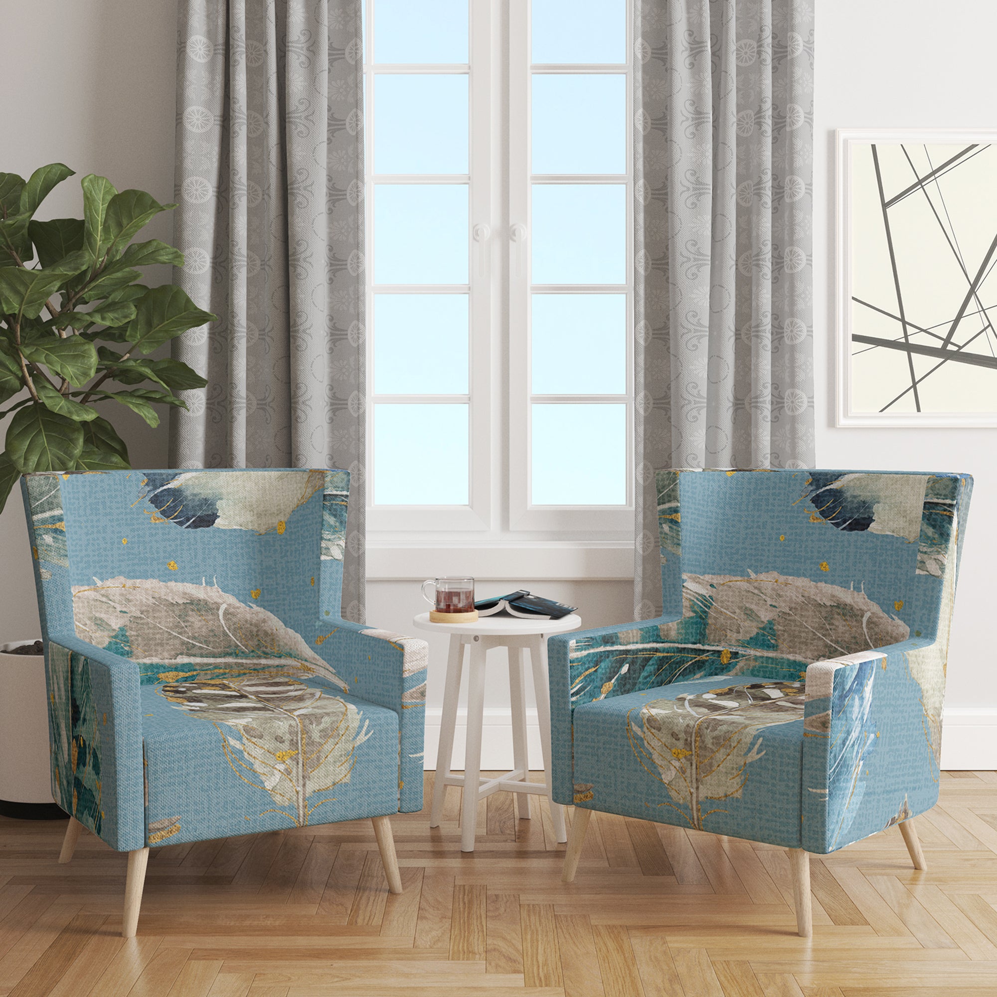 Designart 'Indigold Feathers Turquoise Pattern' Floral Accent Chair