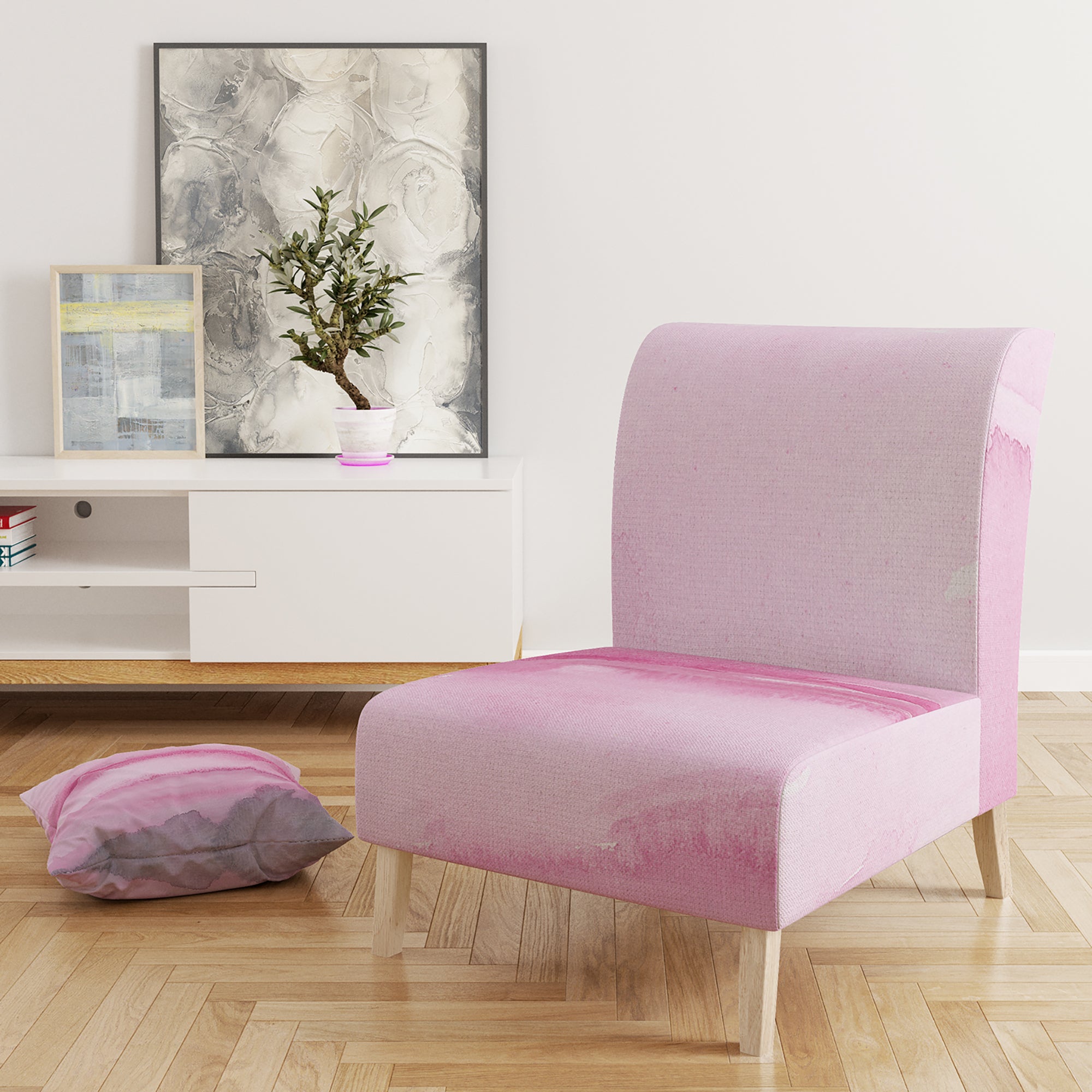 Designart 'Pink Abstract Watercolor' Shabby Chic Accent Chair