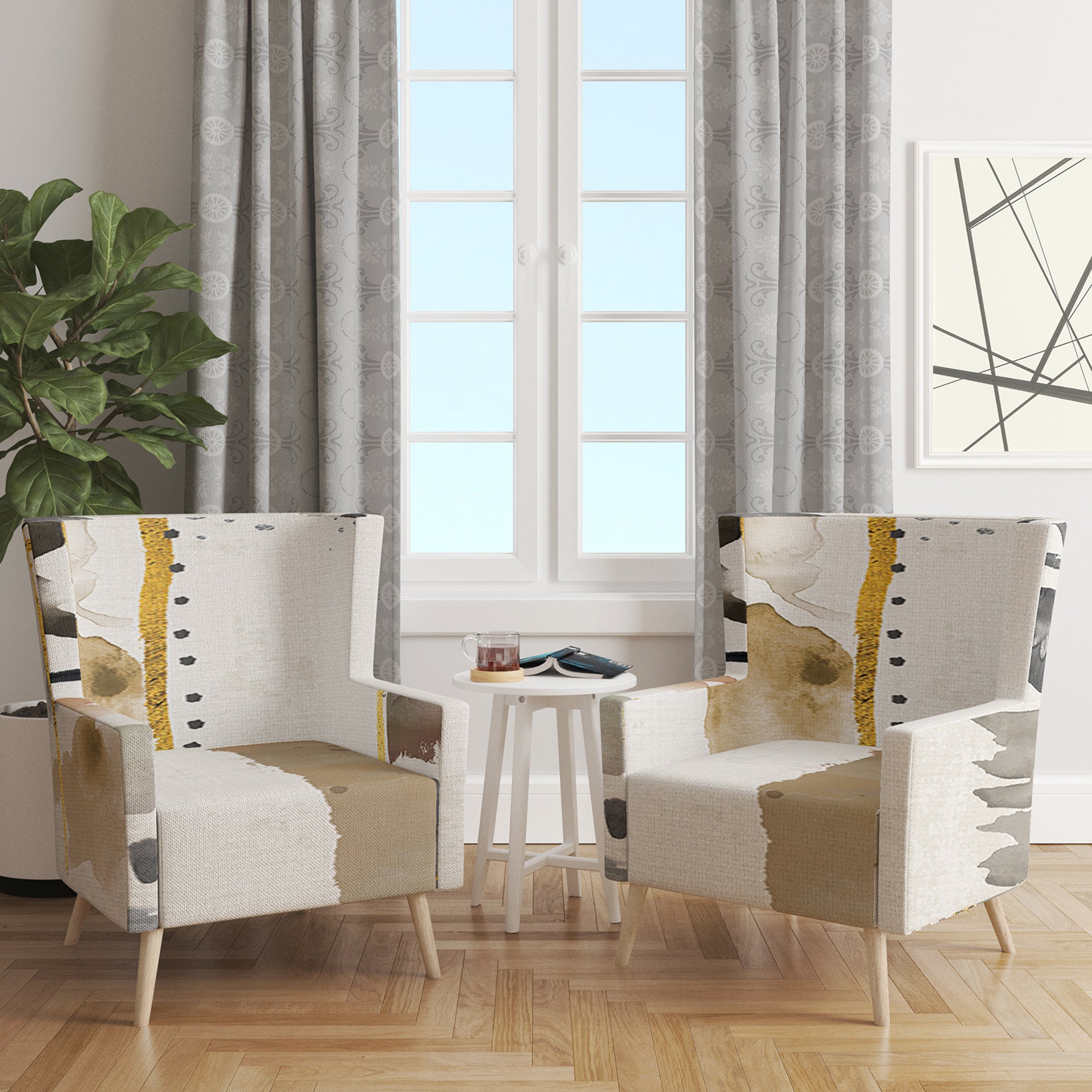 Designart 'Abstract Gold Birch Trees I' Modern Accent Chair