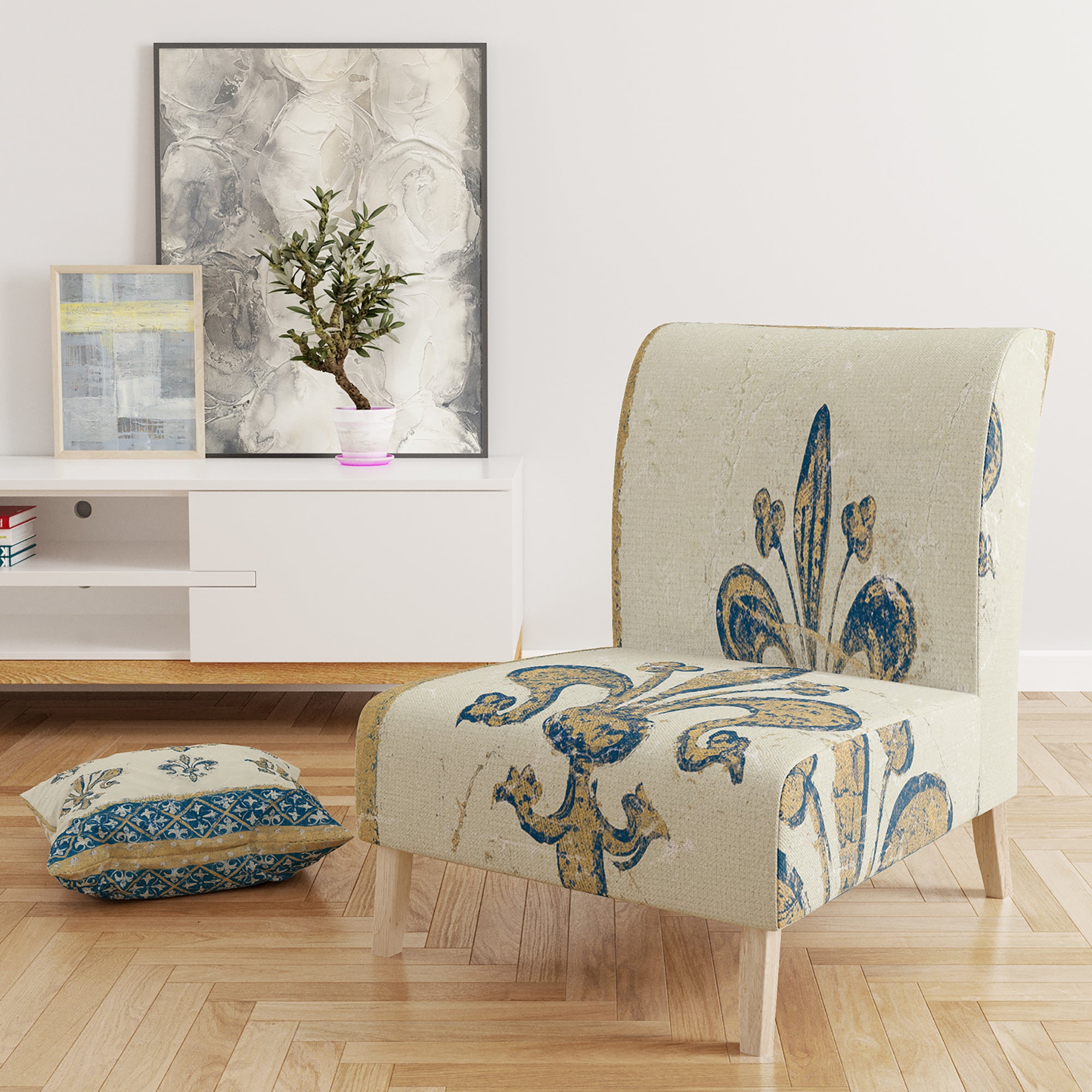 Designart 'Fleur de Lis Gold Pattern' Glam Accent Chair
