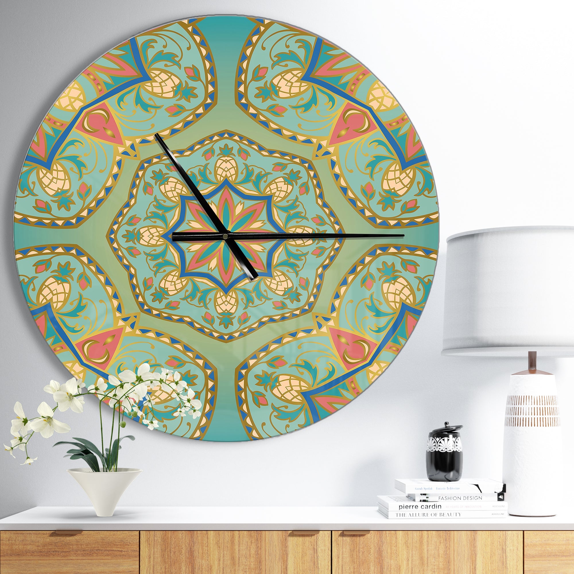 Designart 'Oriental Mandala Pinapple Ornament ' Vintage wall clock