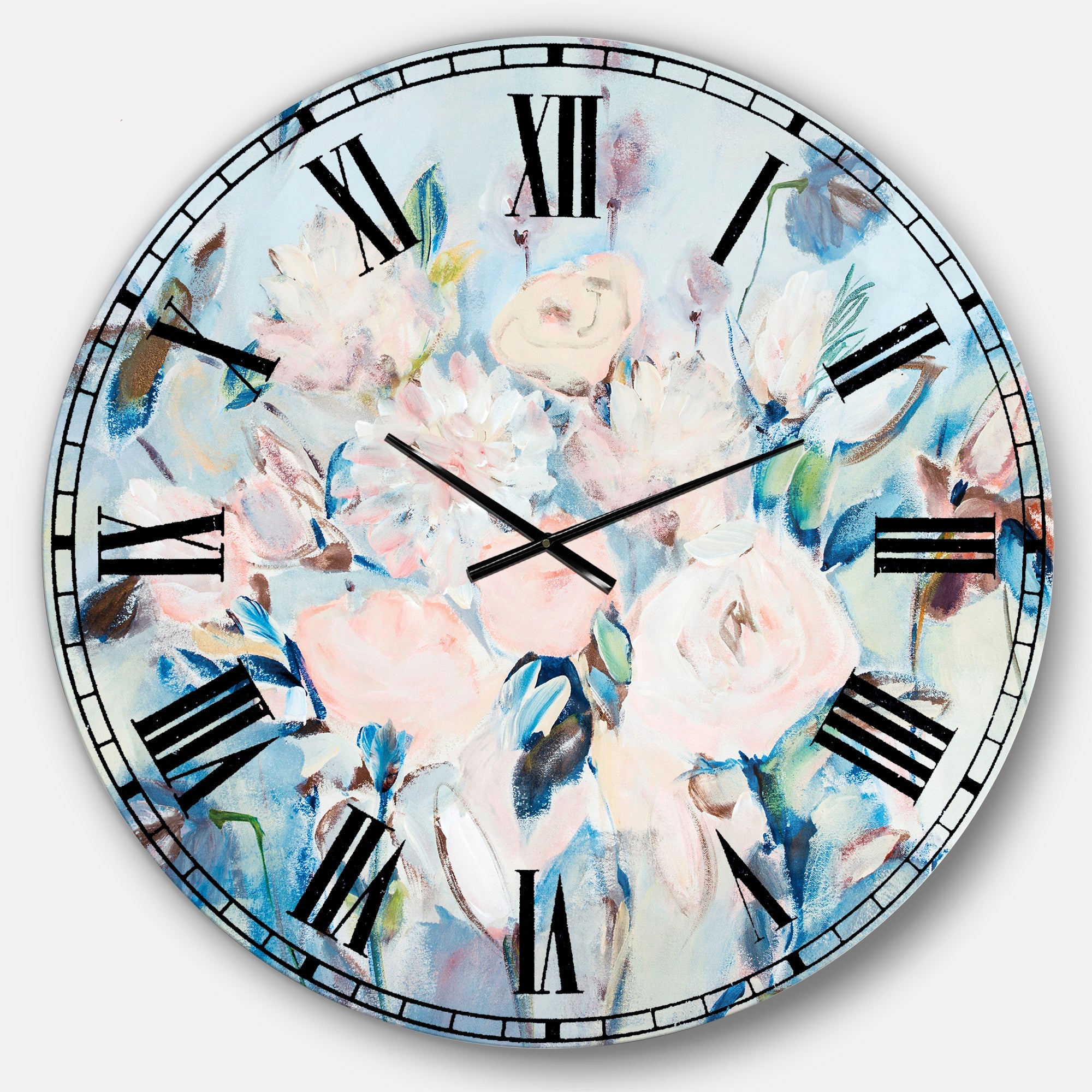 Abstract Pink Flowers Farmhouse Waterpainting  - Farmhouse Large Wall CLock