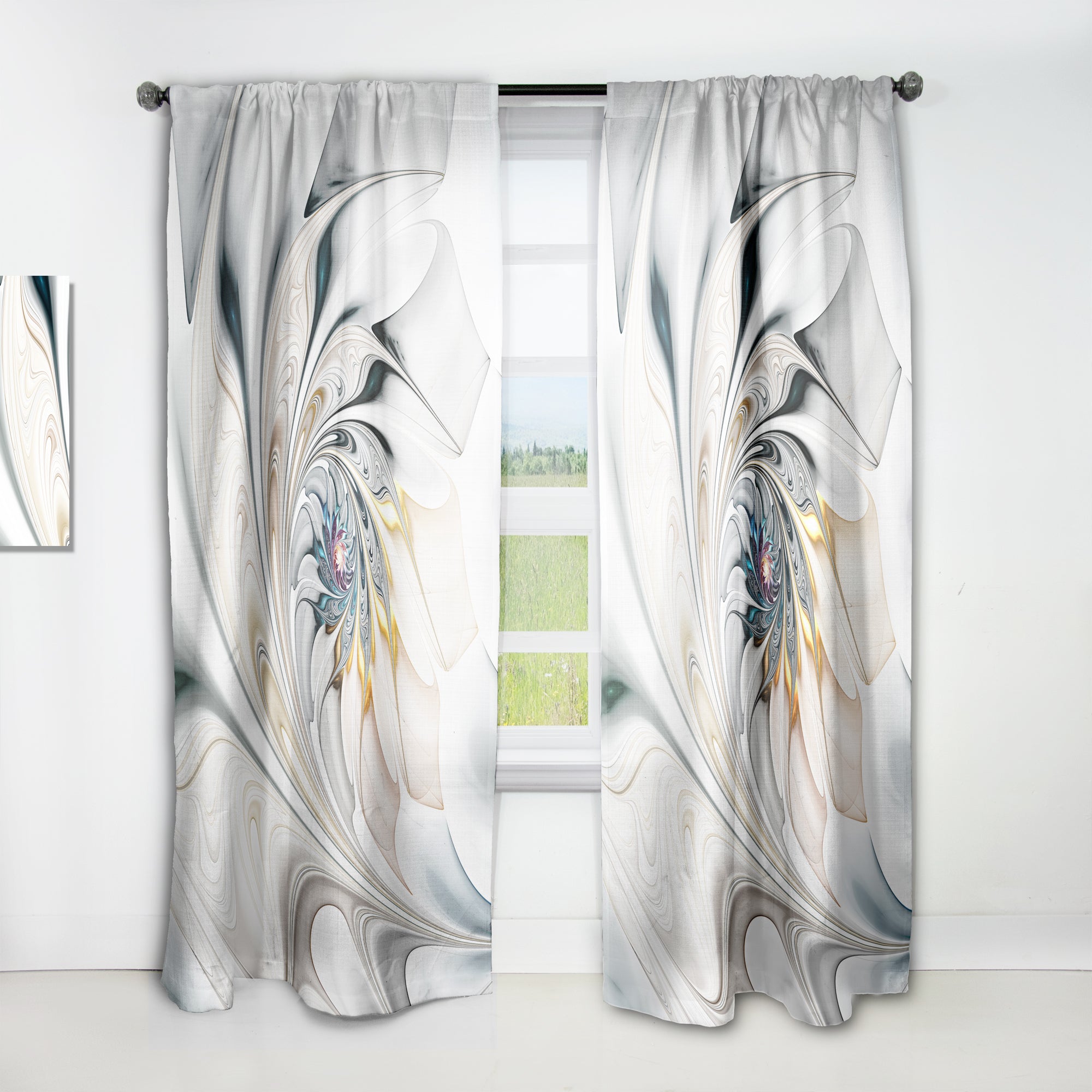 Designart 'White Stained Glass Floral' Modern Curtain Panel
