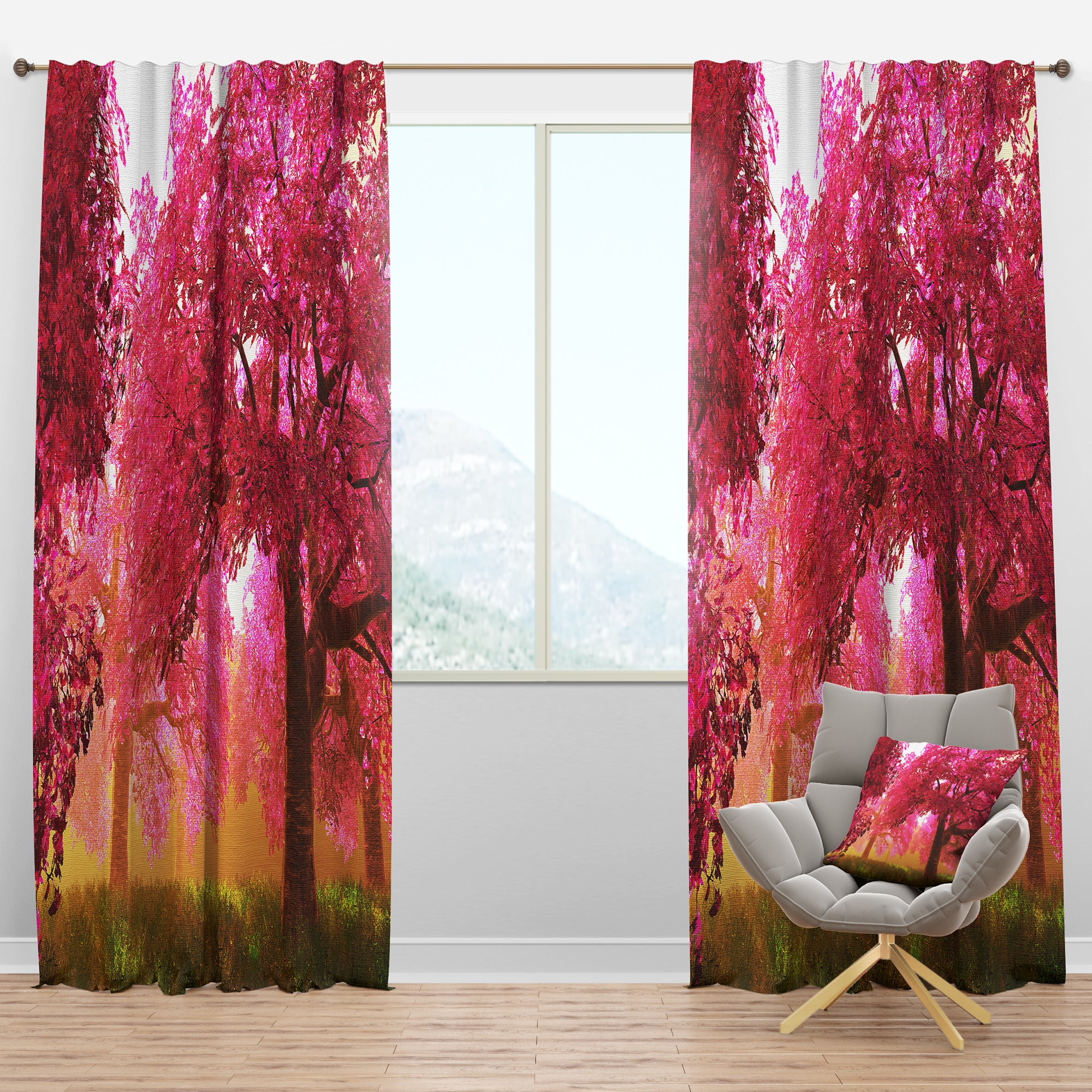 Designart 'Mysterious Red Cherry Blossoms' Landscape Curtain Panel