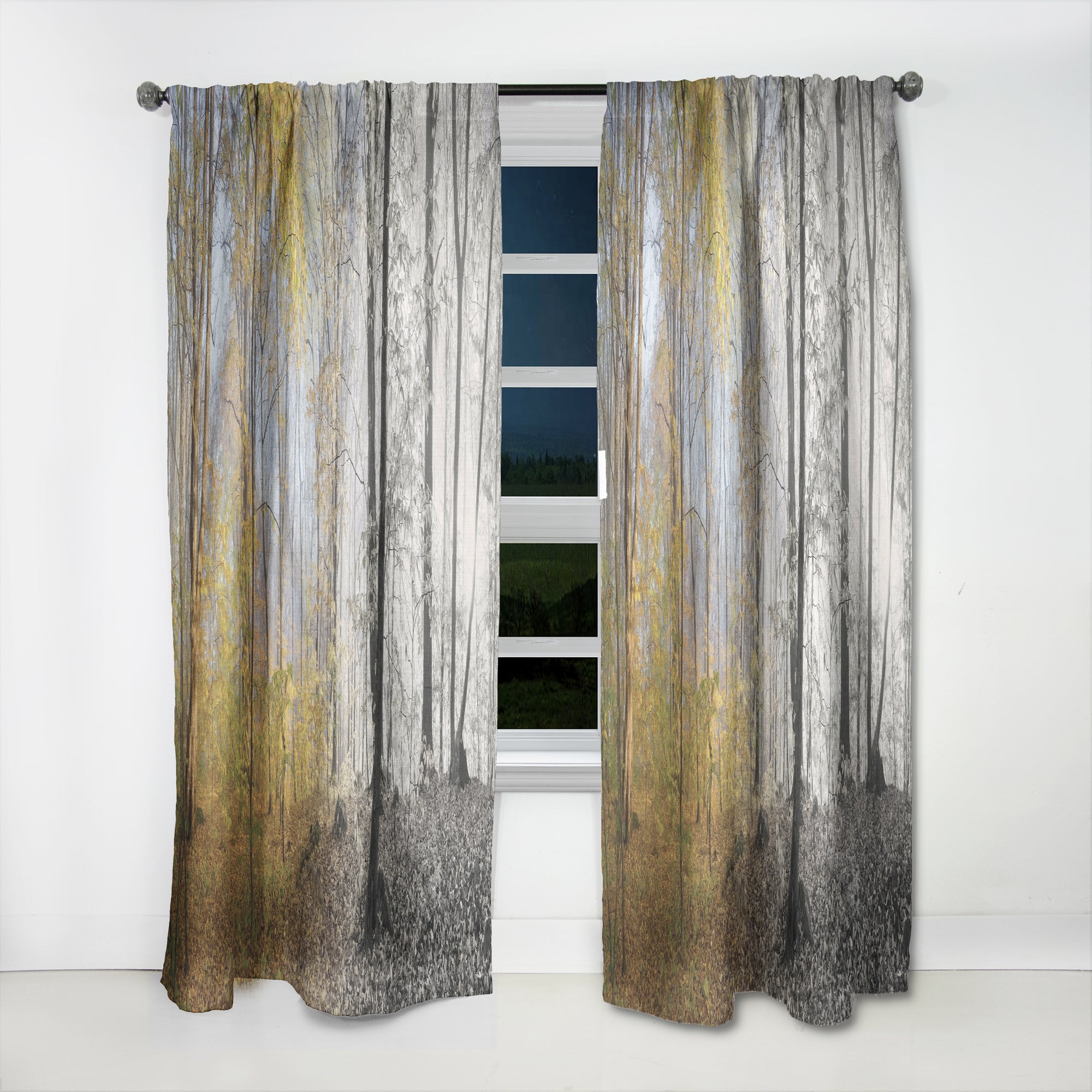 Designart 'Yellow Morning in Forest Panorama' Landscape Curtain Panel