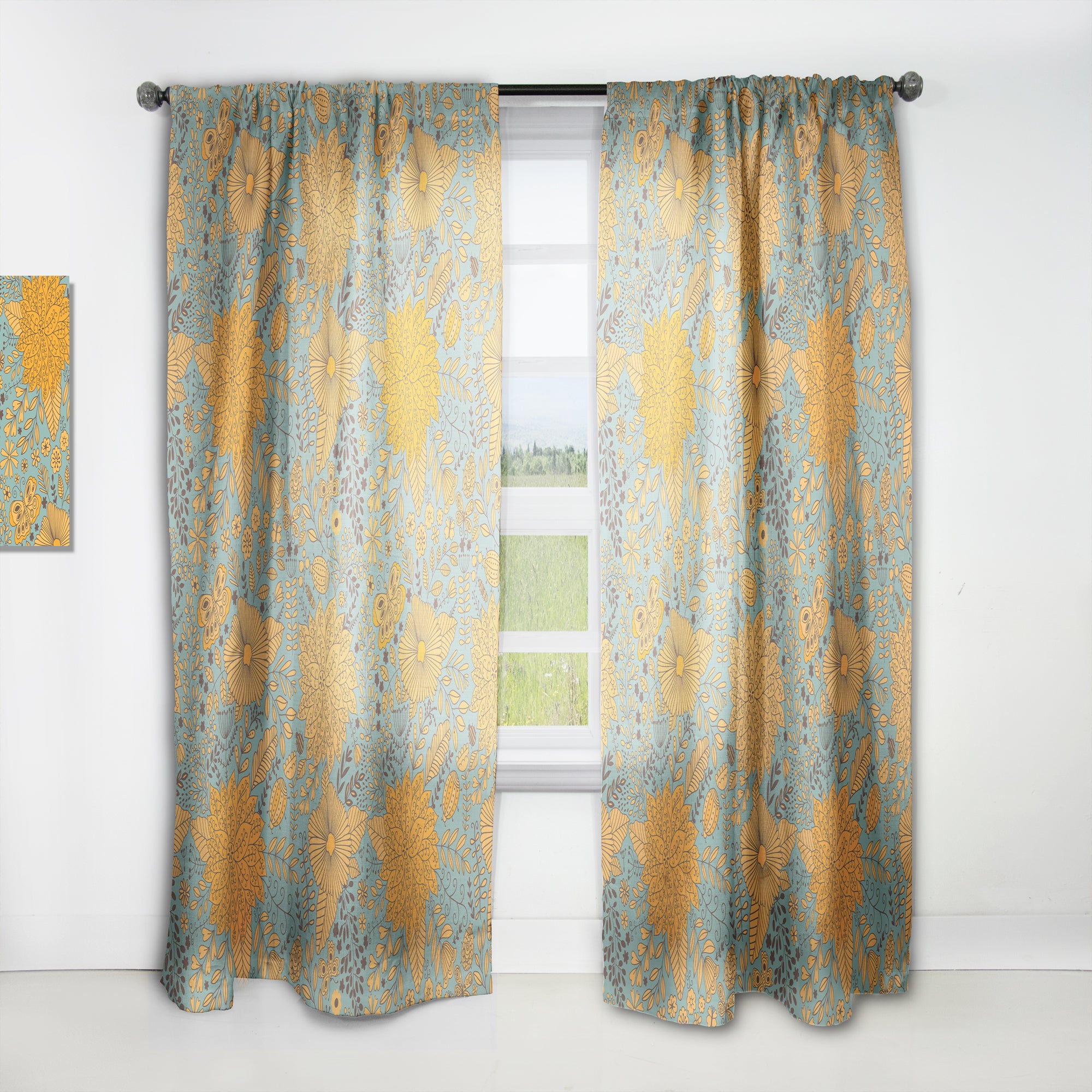 Designart 'Flower Pattern Botanic Texture' Bohemian & Eclectic Curtain Panel