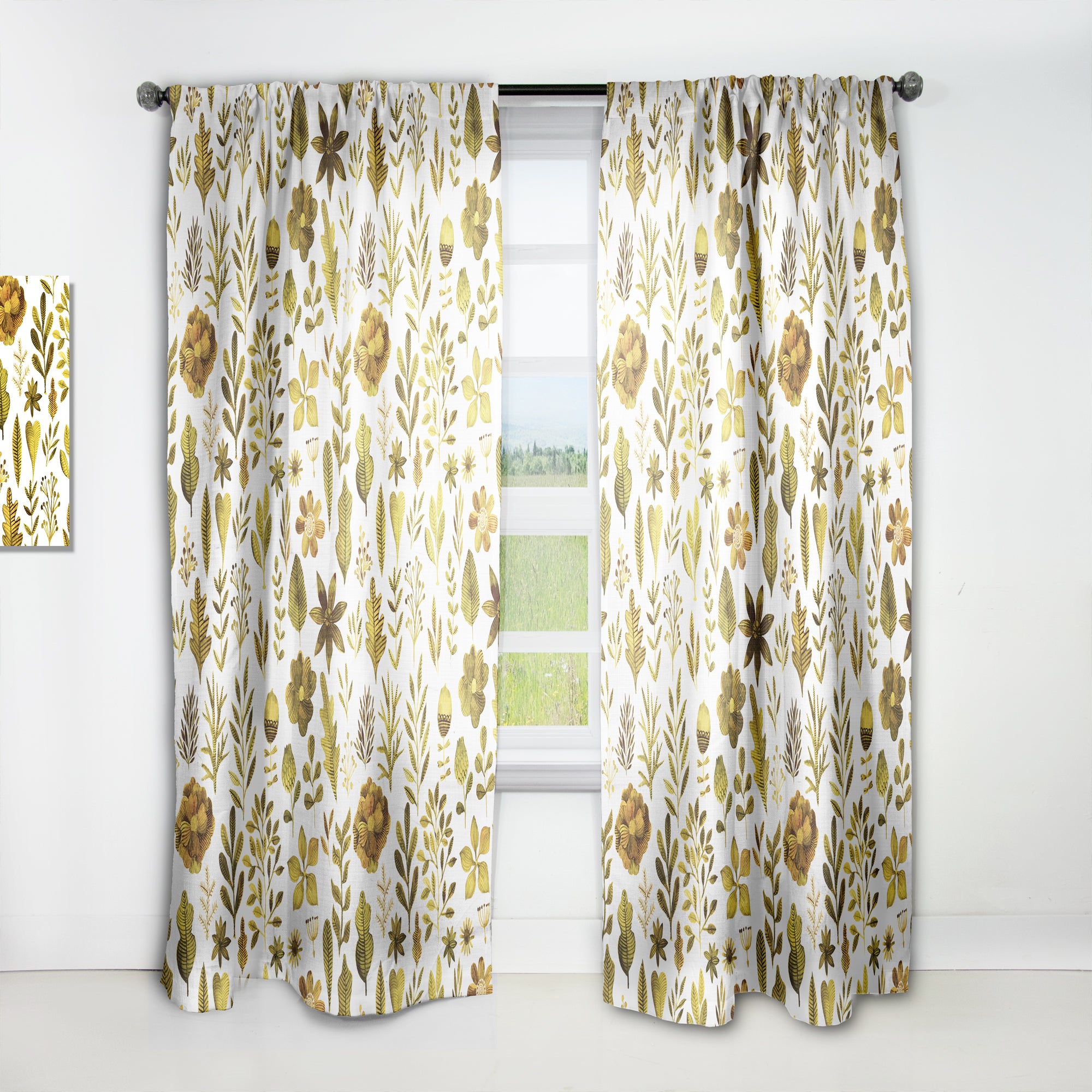 Designart 'Watercolor Texture with Flowers & Plants' Modern & Contemporary Curtain Panel