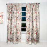 Designart 'Vintage Red Pink Flower and Leaves' Rustic Curtain Panel