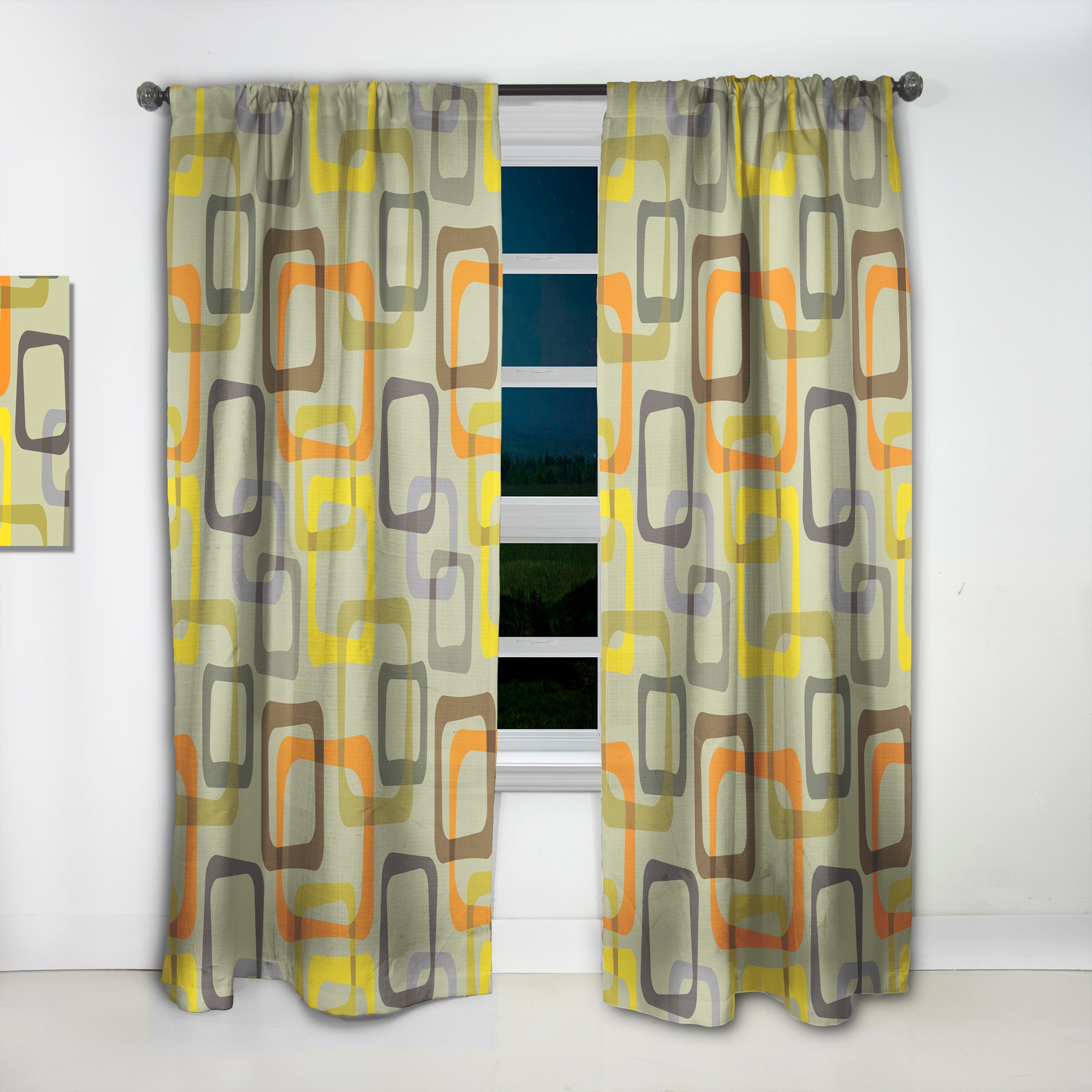 Designart 'Retro Square Design VII' Mid-Century Modern Curtain Panel