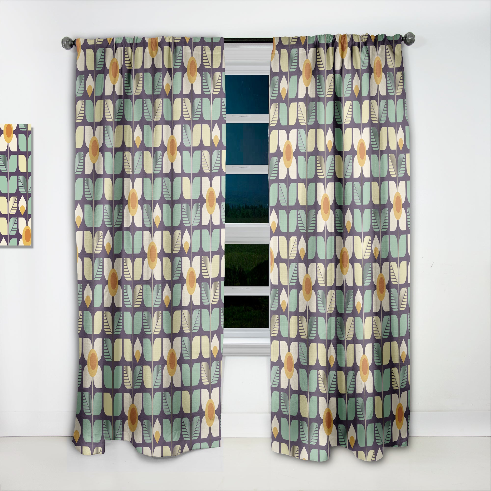 Designart 'Botanical Retro Design III' Mid-Century Modern Curtain Panel