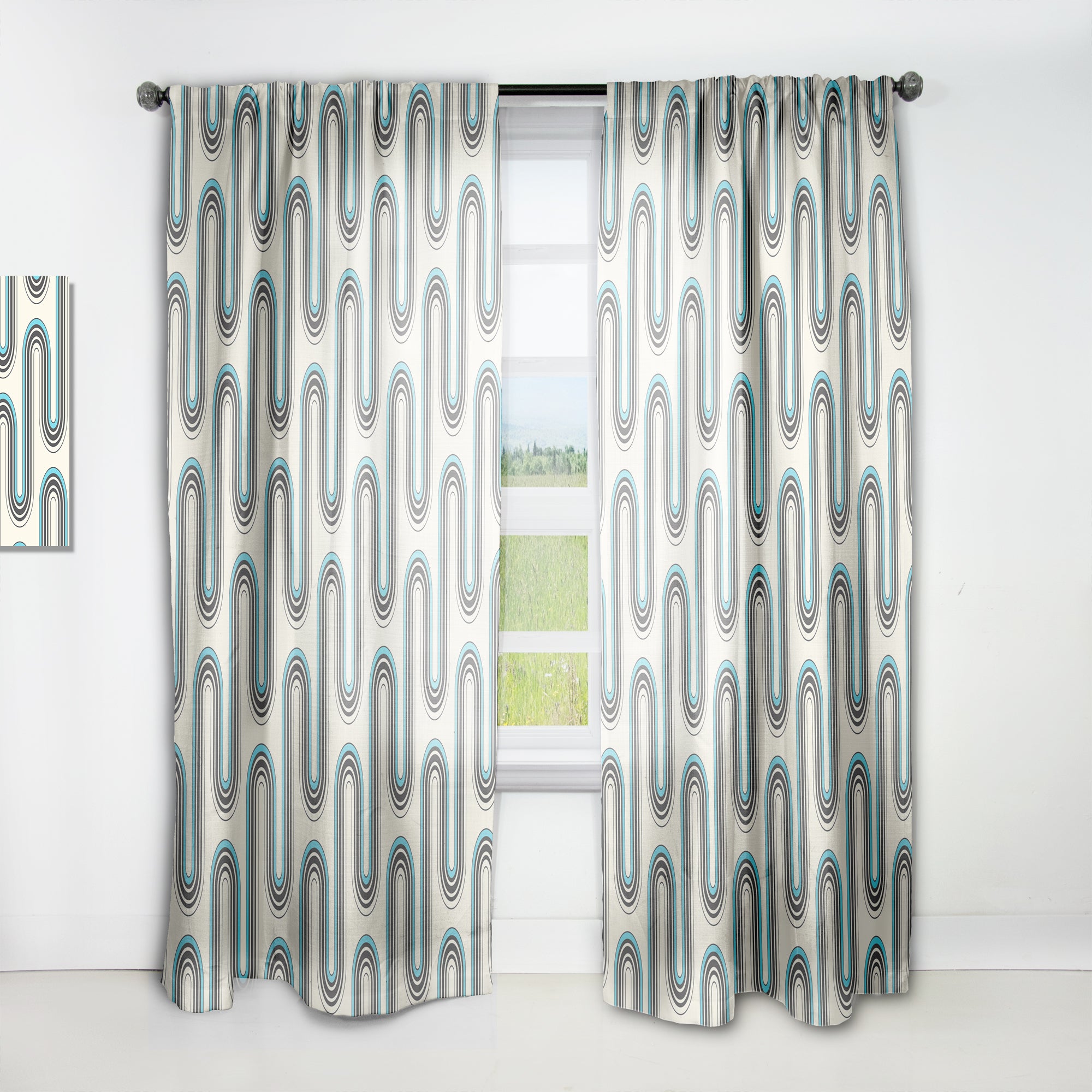 Designart 'Retro Geometrical Abstract Minimal Pattern IV' Mid-Century Modern Curtain Panel