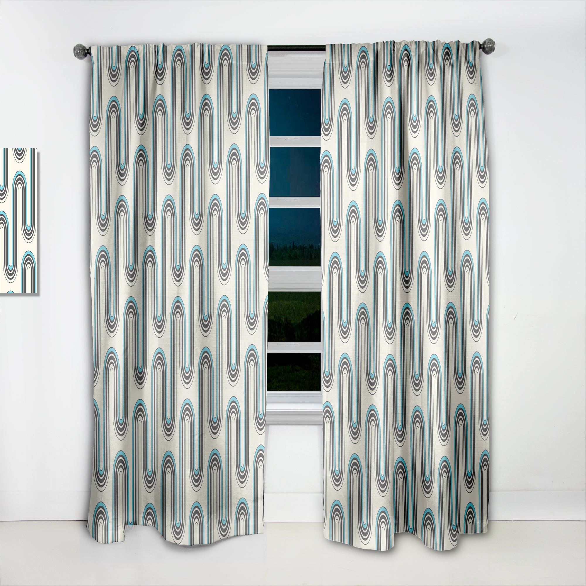 Designart 'Retro Geometrical Abstract Minimal Pattern IV' Mid-Century Modern Curtain Panel