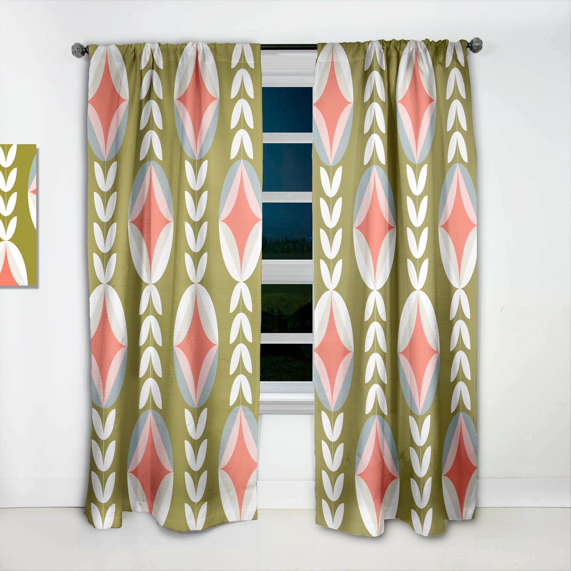 Designart 'Retro Botanical Pattern I' Mid-Century Modern Curtain Panel