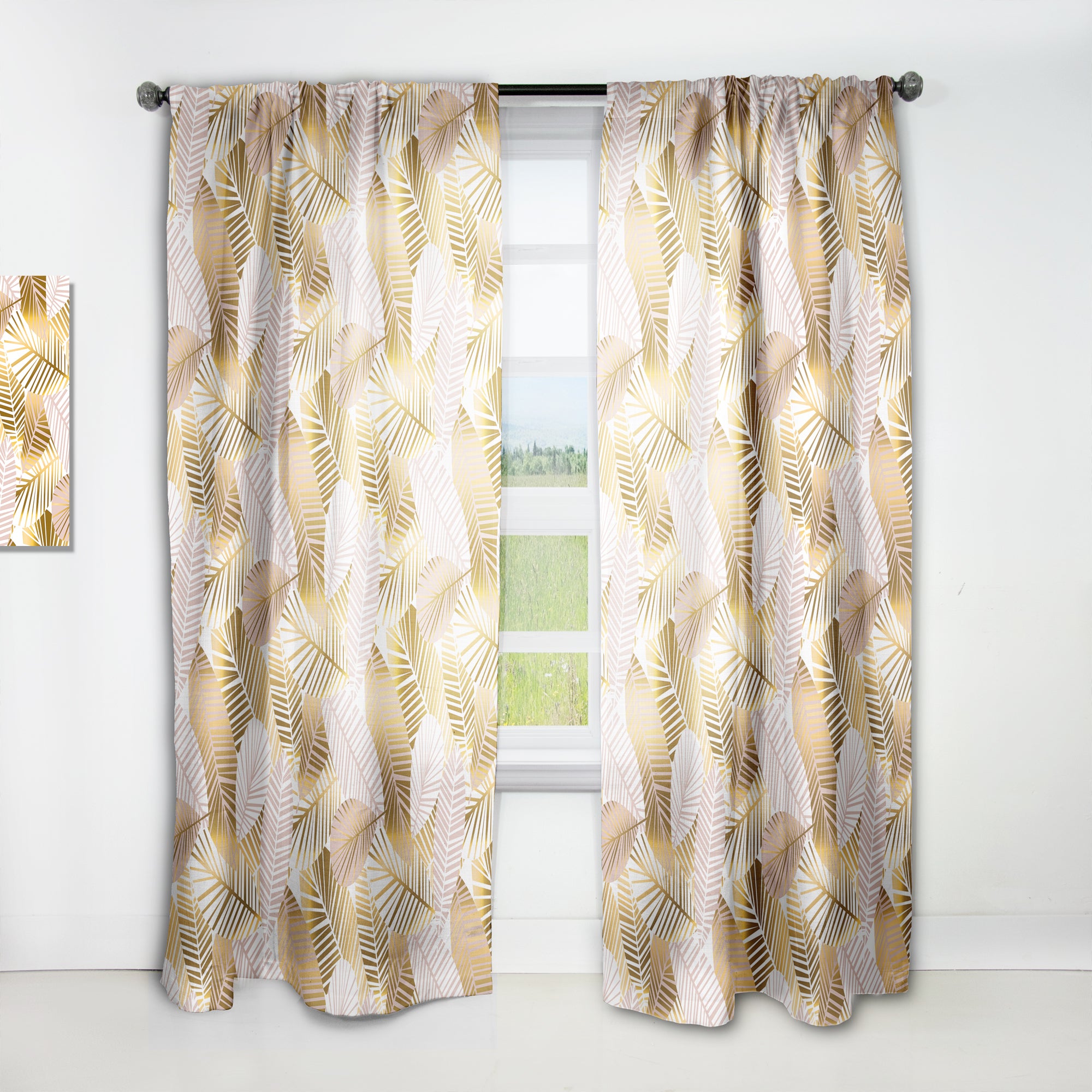Designart 'Golden Palm Leaves II' Mid-Century Modern Curtain Panel