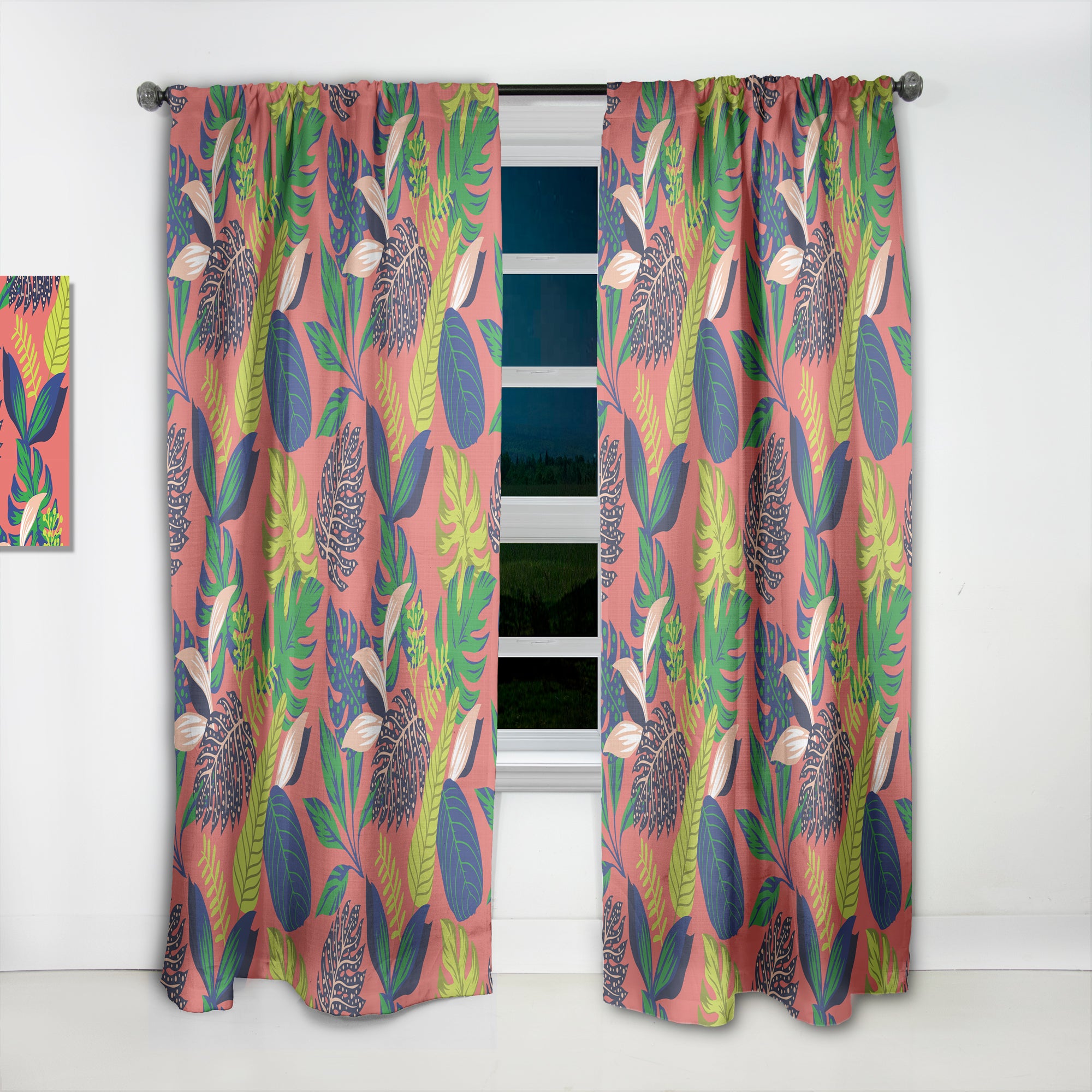 Designart 'Retro Tropical Leaves I' Mid-Century Modern Curtain Panel