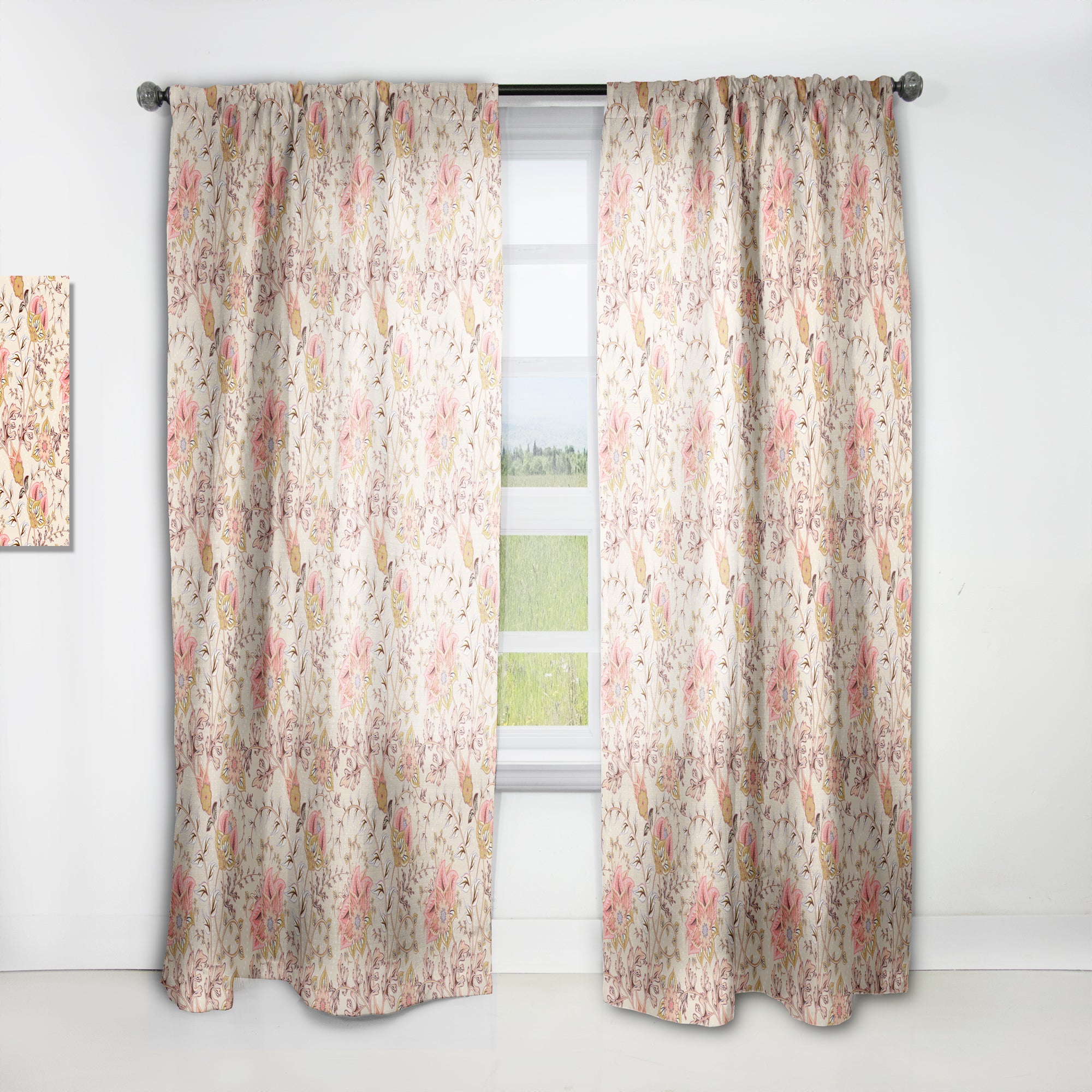 Designart 'Oriental Floral Paisley' Mid-Century Modern Curtain Panel