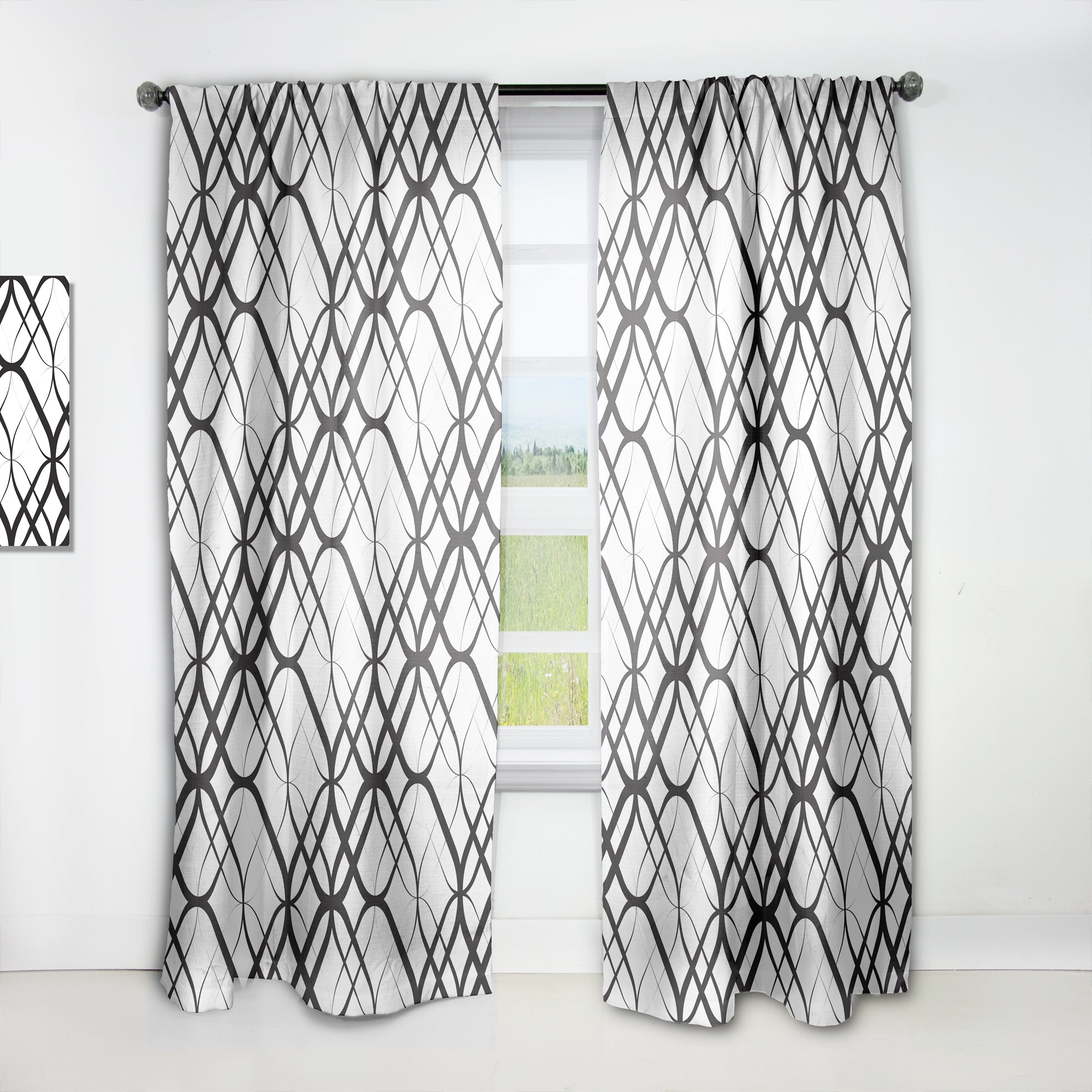Designart 'Monochrome Geometric Pattern III' Mid-Century Modern Curtain Panel