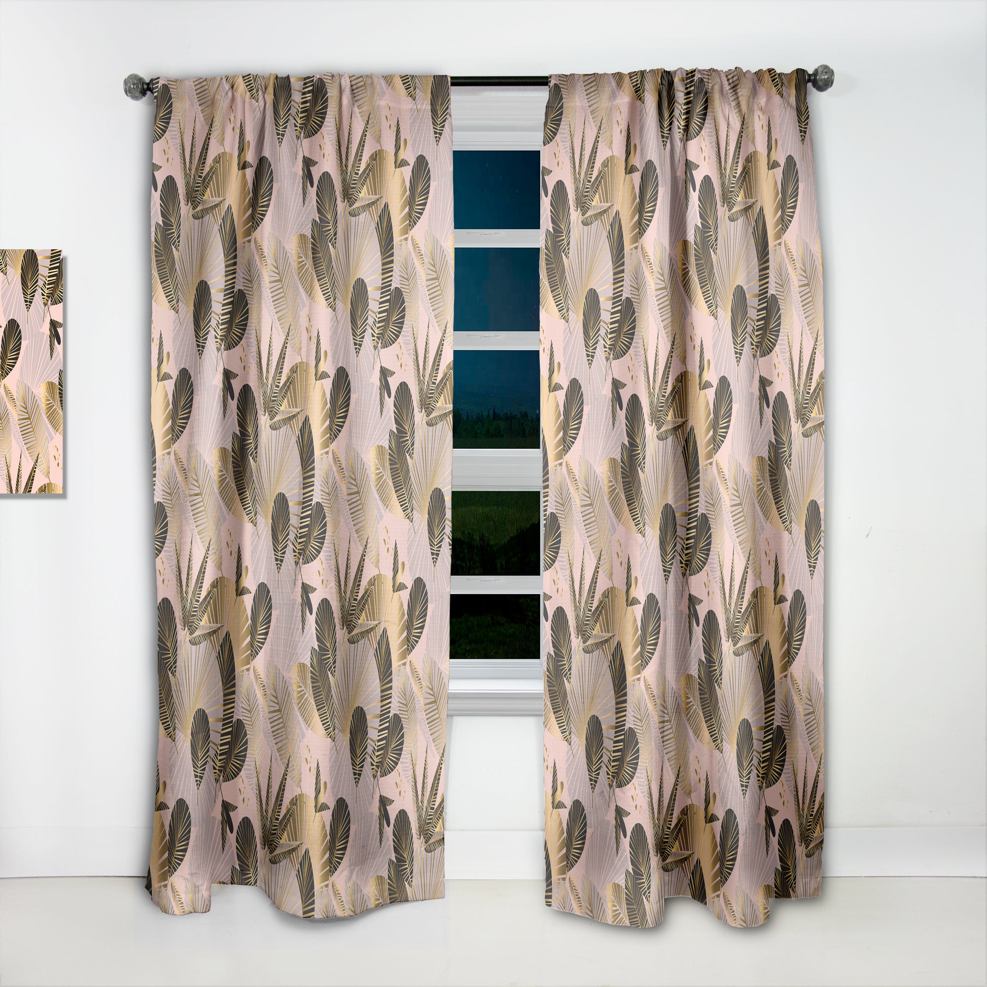 Designart 'Golden Foliage III' Mid-Century Modern Curtain Panel