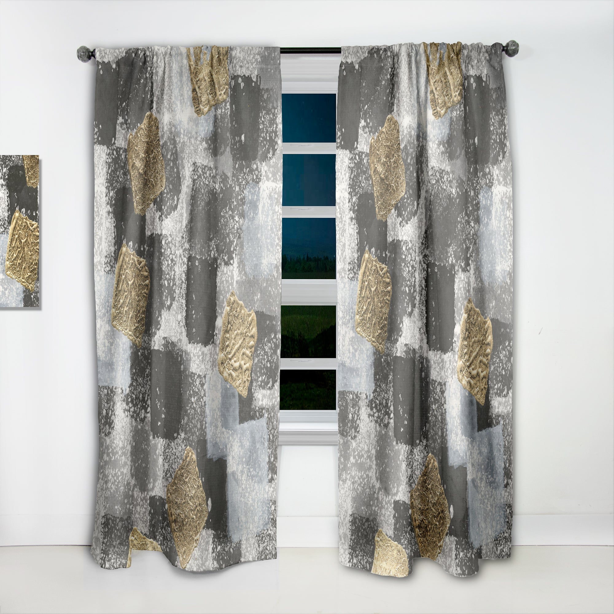 Designart 'Gold Glamour Squares I' Modern Curtain Panel