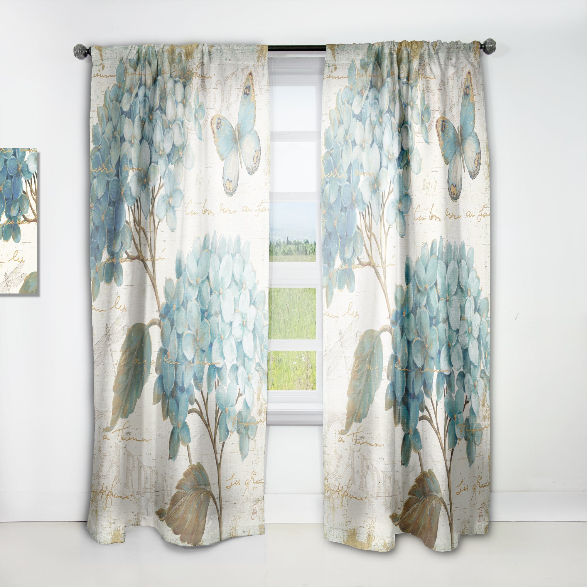 Designart 'butterfly Blue Garden I' Farmhouse Curtain Panel