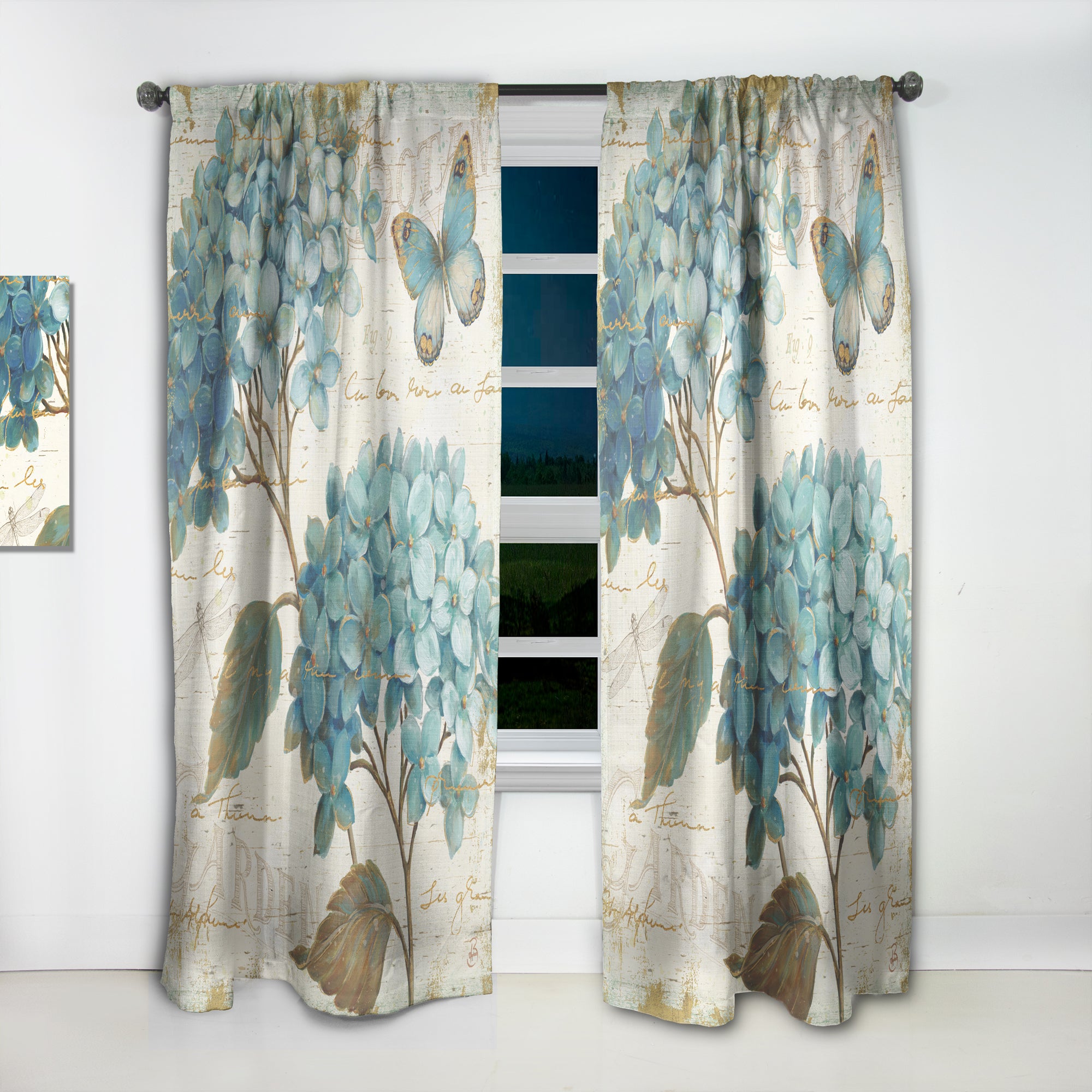 Designart 'butterfly Blue Garden I' Farmhouse Curtain Panel