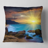 Bright Yellow Sun over Blue Waters - Modern Beach Throw Pillow