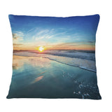 Blue Seashore with Distant Sunset - Seascape Throw Pillow