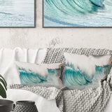 Massive Blue Waves Breaking Beach - Seashore Throw Pillow
