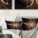 Fractal Flower Brown Black Digital Art - Floral Throw Pillow