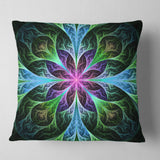 Glowing Blue and Green Fractal Flower Pattern - Floral Throw Pillow