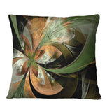 Orange and Green Large Fractal Flower - Floral Throw Pillow