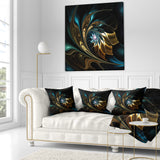 Brown Blue Fractal Flower in Black - Abstract Throw Pillow
