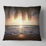 Tropical Beach with Palm Leaves - Seashore Throw Pillow
