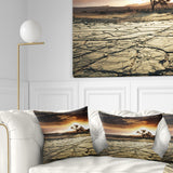 Desert Gopi Cracked Drought Land - African Landscape Printed Throw Pillow