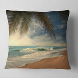 Beautiful Tropical Beach with Palms - Beach Photo Throw Pillow