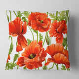 Seamless Pattern of Red Poppies - Floral Throw Pillow