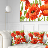 Seamless Pattern of Red Poppies - Floral Throw Pillow