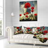 Poppies on Thunderstorm Background - Floral Throw Pillow