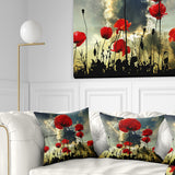 Poppies on Thunderstorm Background - Floral Throw Pillow