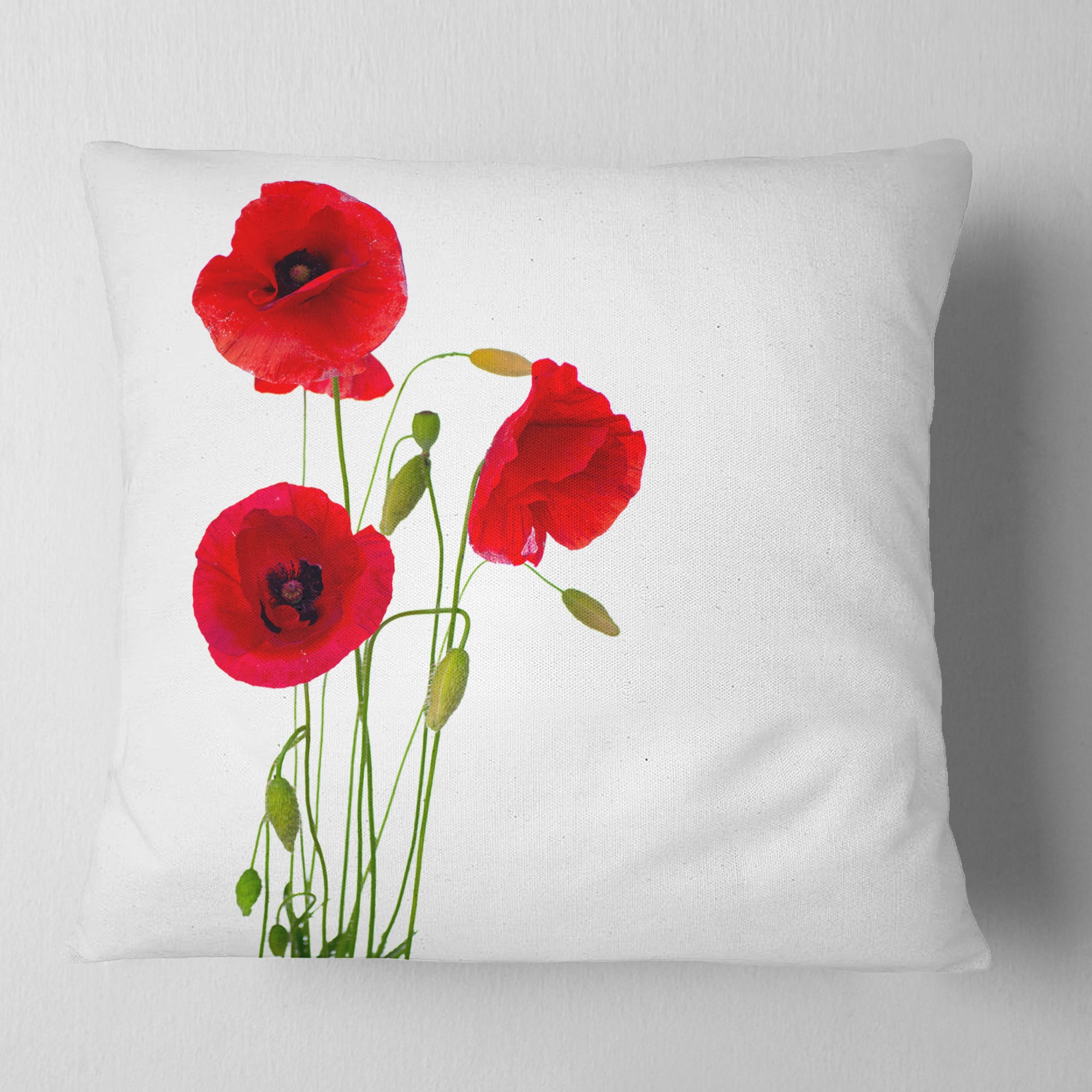 Isolated Red Poppy Flowers - Floral Throw Pillow